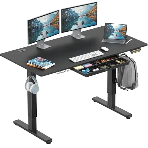 SHW 55x28 Electric Standing Desk with Drawer