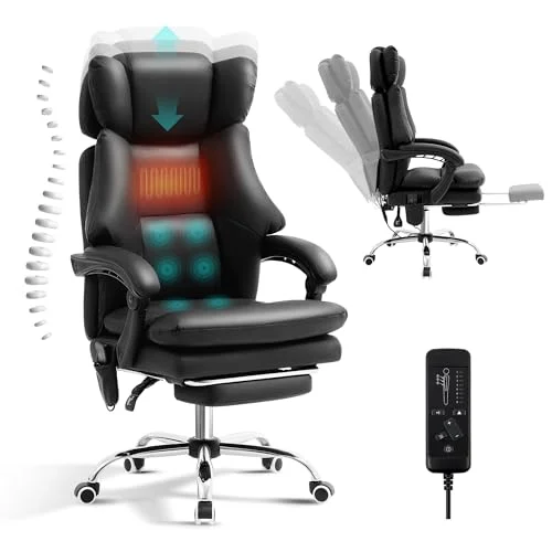 TonghuaS Massage Office Chair with Foot Rest, 6-Point Vibration and Heating