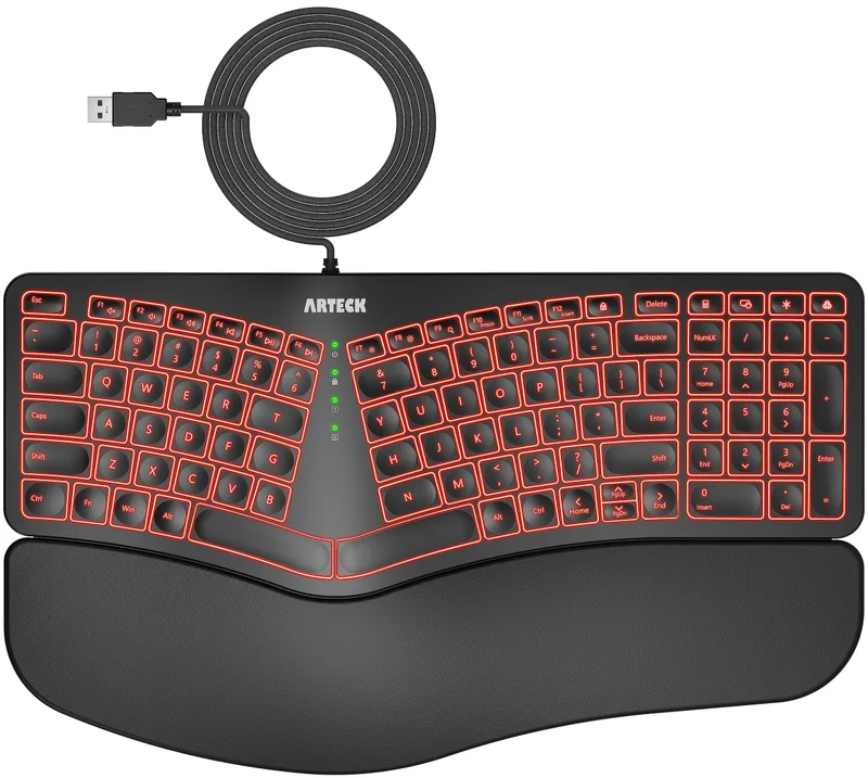 Arteck Ergonomic Wired Backlit Keyboard