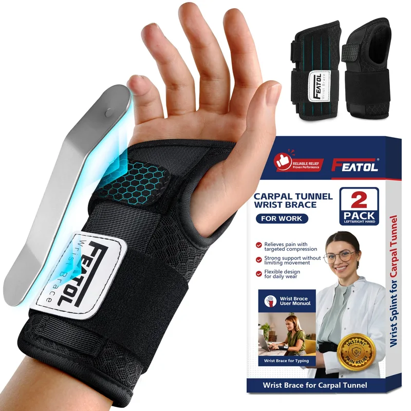 FEATOL 2 Pack Carpal Tunnel Wrist Brace For Work