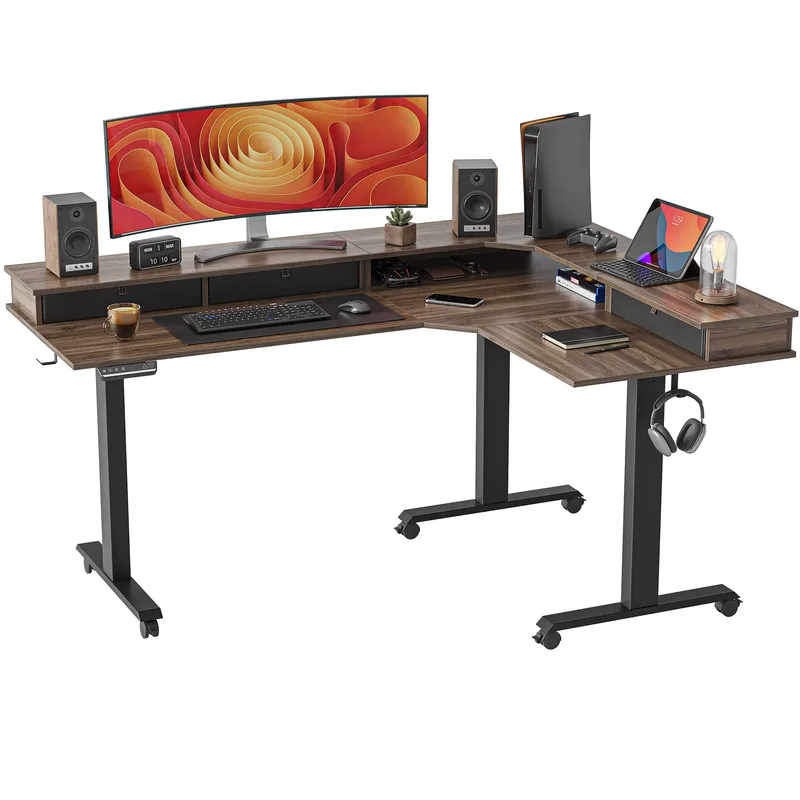 FEZIBO Triple Motor 63" L-Shaped Standing Desk