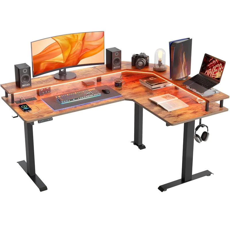 FEZIBO Triple Motor L-Shaped Standing Desk