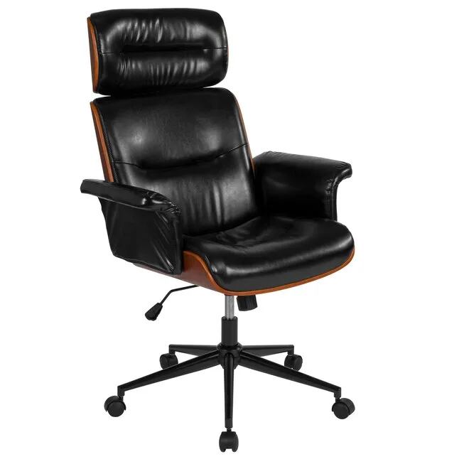 Flash Furniture Contemporary Black LeatherSoft Walnut Wood Executive Chair
